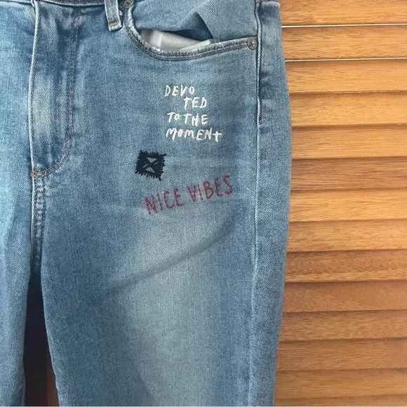 Paige Hoxton Ankle Caprice Embroidery Vintage 90s Punk Blue Ripped Jeans Sz 29 - Picture 5 of 9